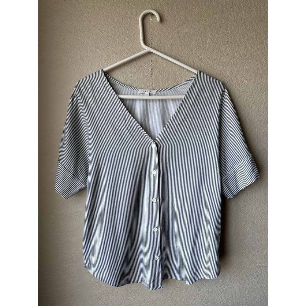 VETTA The Girlfriend Button Shirt Capsule Black White Striped Women’s Small